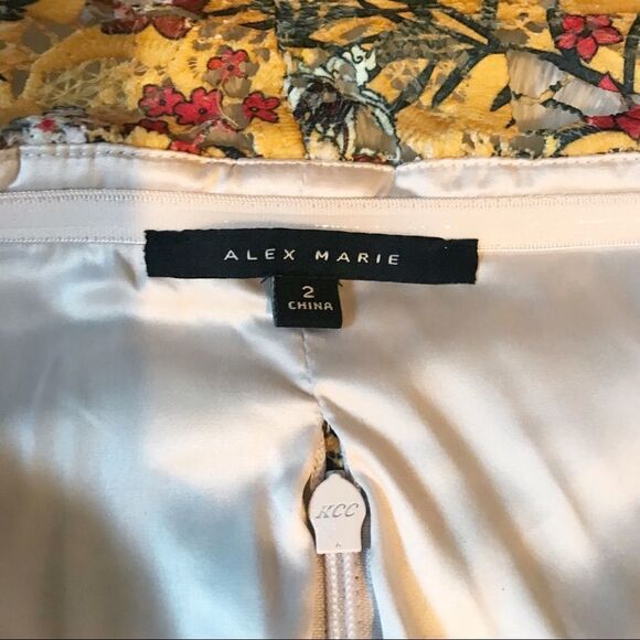 New ALEX MARIE Yellow Floral Lace Off The Shoulder Midi Dress Fit & Flare Size 2 - Picture 5 of 16